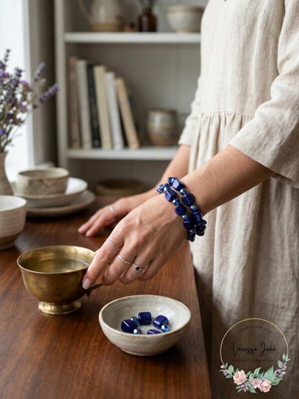 STYLE and Co Two Piece Set Shell and Bead Stretch Bracelets, Blue